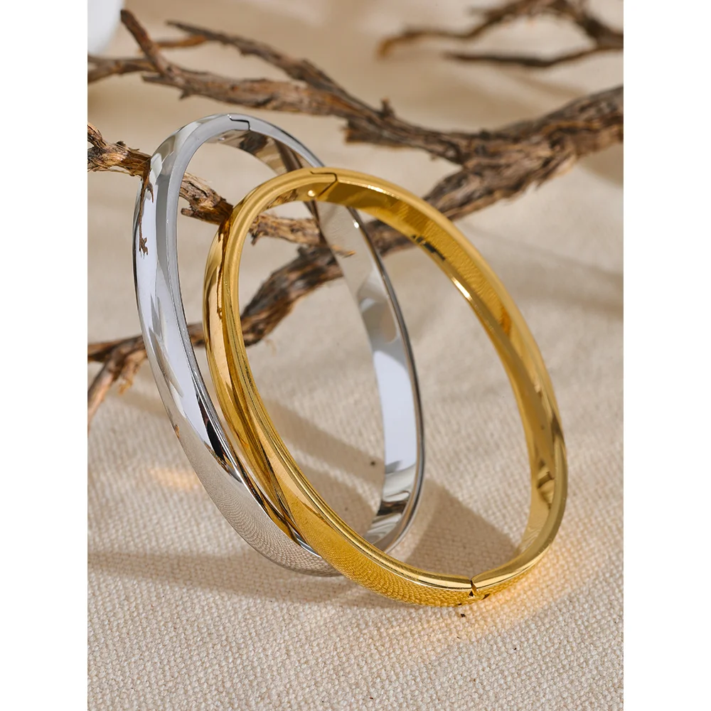 5*60mm High Quality Stainless Steel Round Smooth Bracelet Bangle Minimalist Metal Texture Rust Proof Daily Jewelry Women