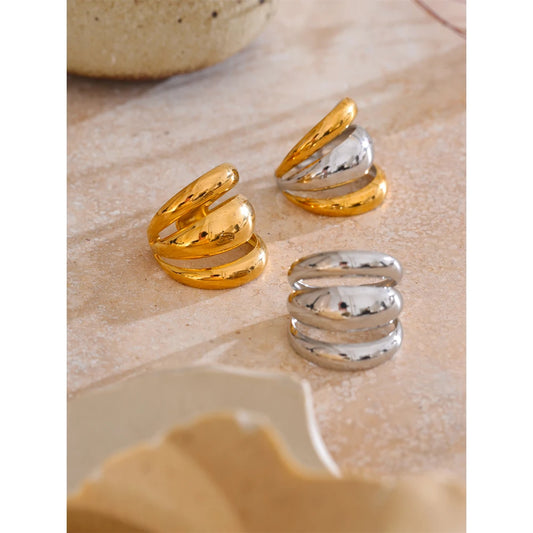 Arrivals Glossy Stainless Steel Layered Hollow Open Ring for Women Distinctive Geometric Attractive Jewelry