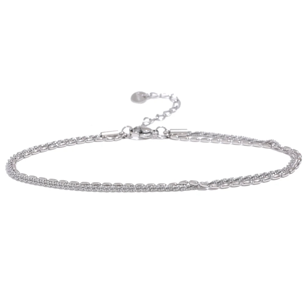Classic Double Layer Exquisite Chain Stainless Steel Stylish Anklet Women Trendy Summer Charm Gold Silver Color Jewelry