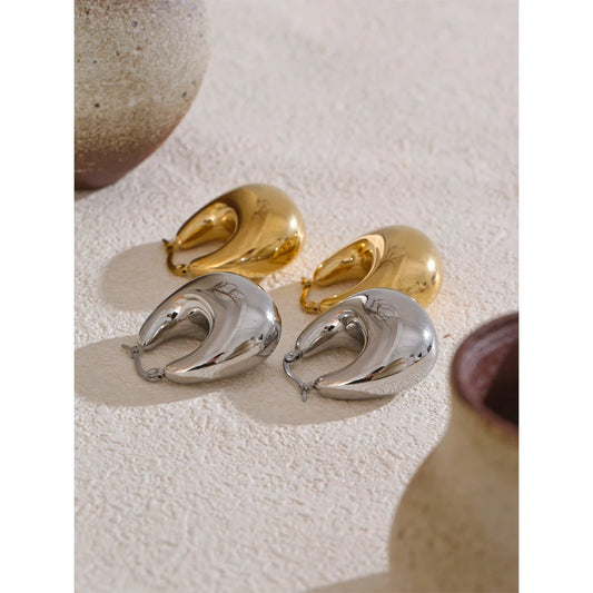 High Quality Stainless Steel Glossy Smooth Metal Chunky Hollow Hoop Earrings 2025 Statement PVD Plated Jewelry Recommend