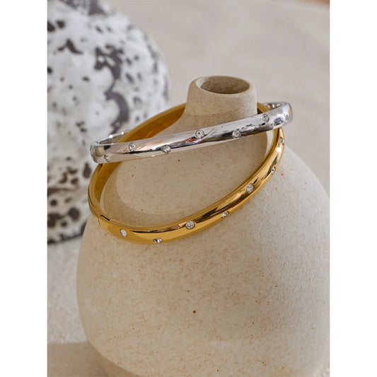 Stainless Steel Cubic Zirconia Fashion Bracelet Bangle Gold Silver Color Waterproof High Quality PVD Jewelry for Women