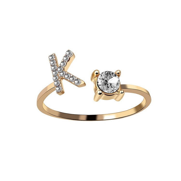 New Design Adjustable 26 Initial Letter Ring Fashion Jewelry