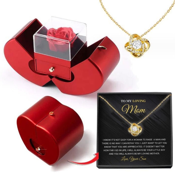 Fashion Jewelry Box Red Apple Christmas Gift Necklace Eternal Rose
