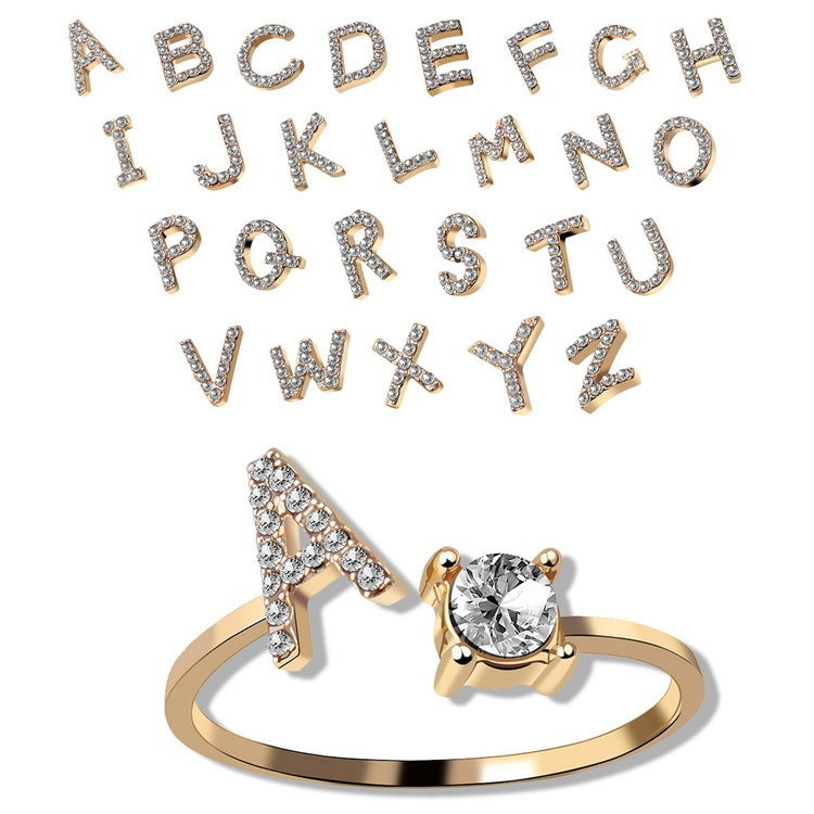 New Design Adjustable 26 Initial Letter Ring Fashion Jewelry