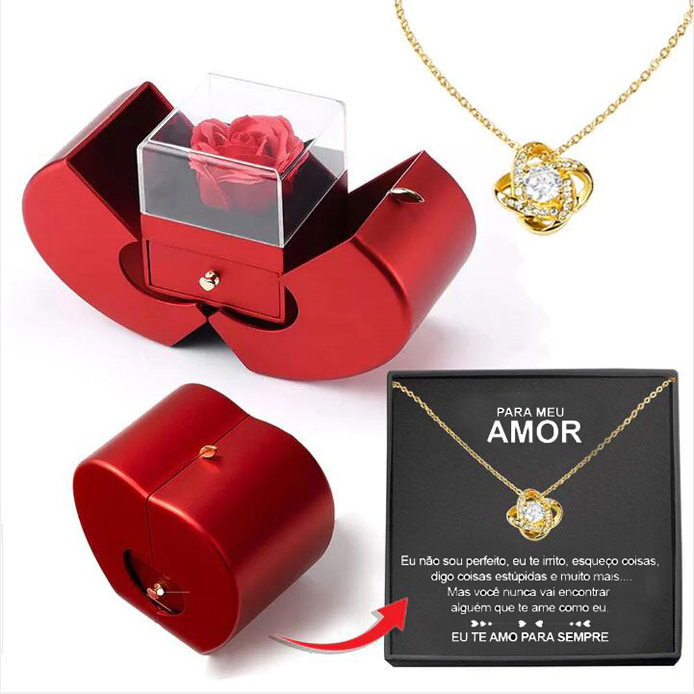 Fashion Jewelry Box Red Apple Christmas Gift Necklace Eternal Rose