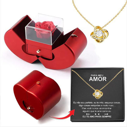 Fashion Jewelry Box Red Apple Christmas Gift Necklace Eternal Rose