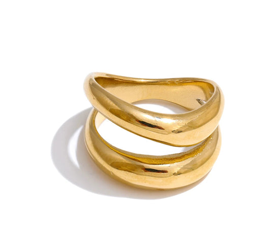6789# Stainless Steel Metal Double Layer Geometric Cast High Quality Ring Water Resistant Texture Fashion Daily Jewelry