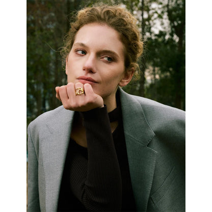 Yhpup Novelties Adjustable Stainless Steel Geometric Hollow Fashion Unusual Open Ring Popular Versatile Daily Trendy Jewelry