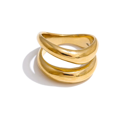 6789# Stainless Steel Metal Double Layer Geometric Cast High Quality Ring Water Resistant Texture Fashion Daily Jewelry
