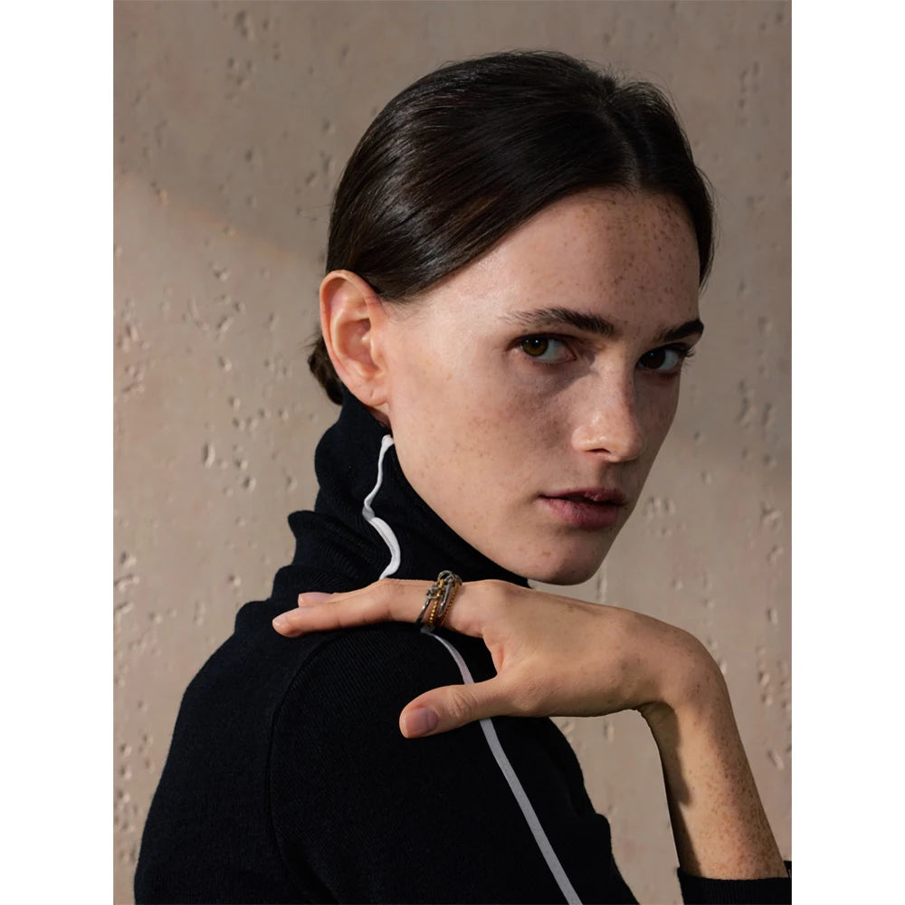 678# Distinctive Stainless Steel Metal Four Finger Stacking Ring Waterproof Charm Trendy Unusual Jewelry Accessories