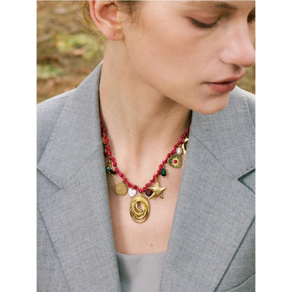 Fashion Rope Braided Handmade Necklace Drop Natural Stone Moon Star Stainless Steel Accessories Popular Jewelry