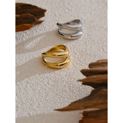 6789# Stainless Steel Metal Double Layer Geometric Cast High Quality Ring Water Resistant Texture Fashion Daily Jewelry
