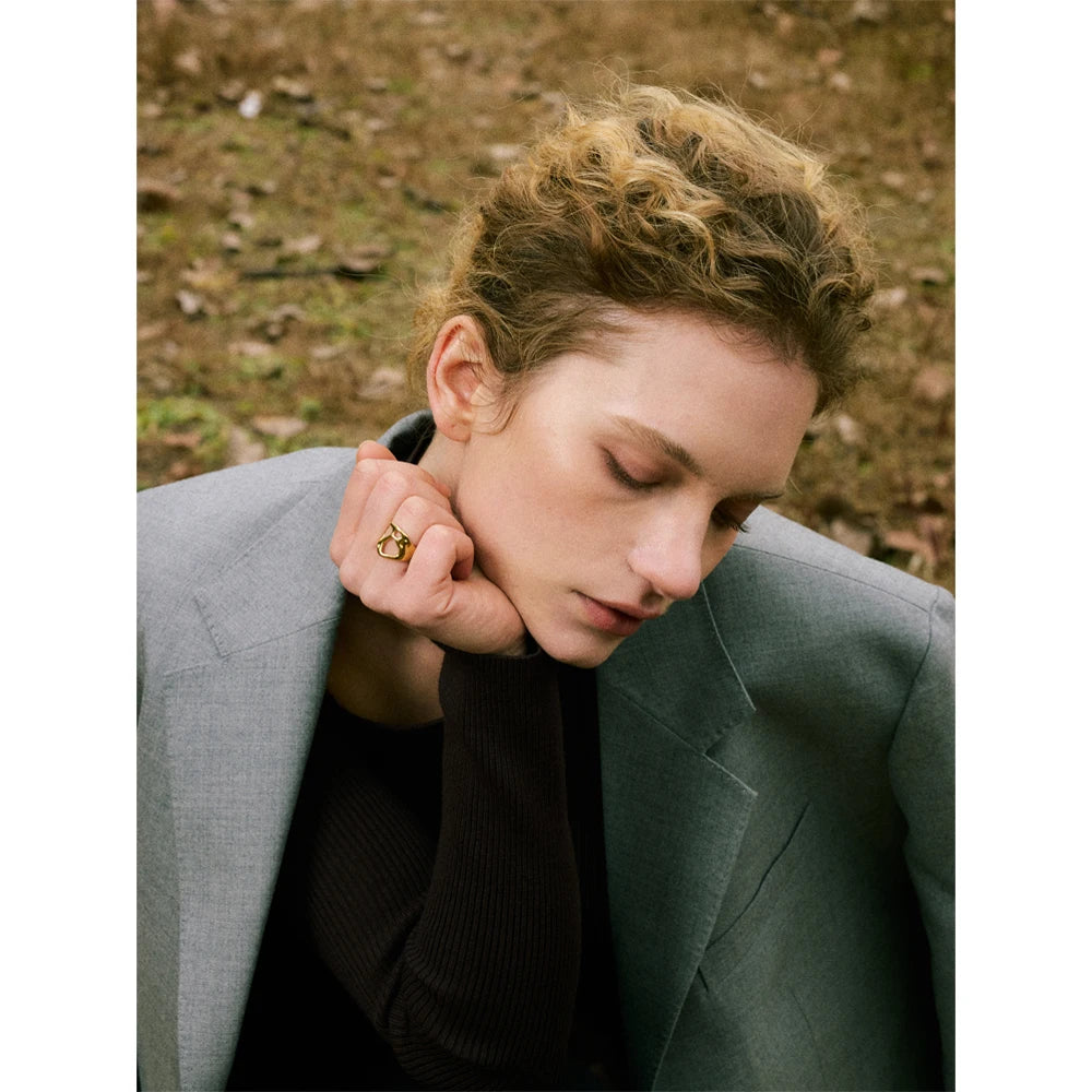 Yhpup Novelties Adjustable Stainless Steel Geometric Hollow Fashion Unusual Open Ring Popular Versatile Daily Trendy Jewelry