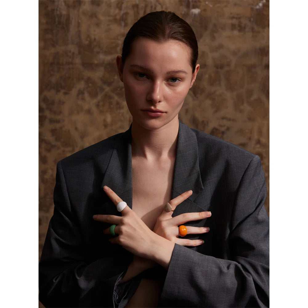 Stainless Steel Fashion Joyful Candy Multi-Color Khaki Orange Blue White Enamel Ring Waterproof Adjustable Charm Jewelry