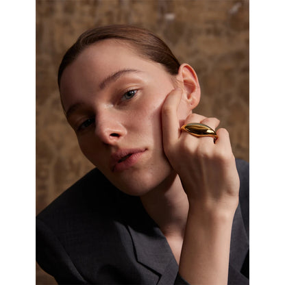 Stainless Steel Metal Double Finger Geometric Ring Personality Rust Proof Attractive Big Exaggerated Jewelry Gift