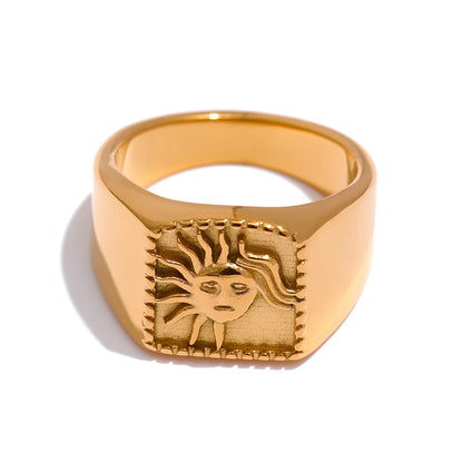 Sun Abstract Ring Stainless Steel Golden Texture Metal Geometric Trendy Charm Jewelry украшения  бижутерия Party