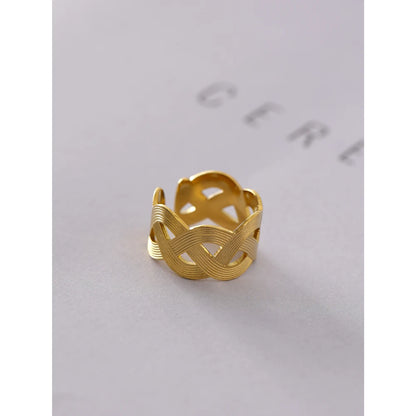 Statement Handmade Weave Stainless Steel Ring for Women Fashion Metal Texture Opening Summer Finger Chic Jewelry Gift