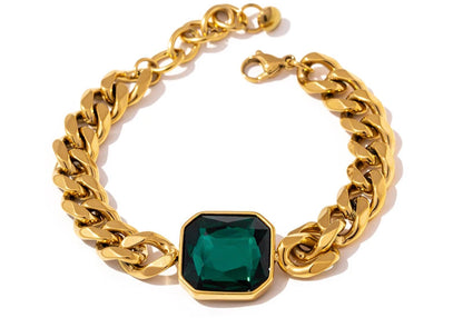 Green Crystal Stainless Steel Gold Bracelets Bangle for Women Hip Hop Thick Chain18 K Plated Punk Fashion Bracelets New