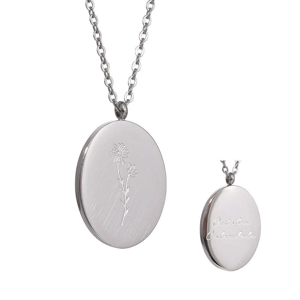316 Stainless Steel 12 Month Birth Flower Floral Pendant Necklace Mother Sister Giff PVD Collar Golden Necklace Waterproof