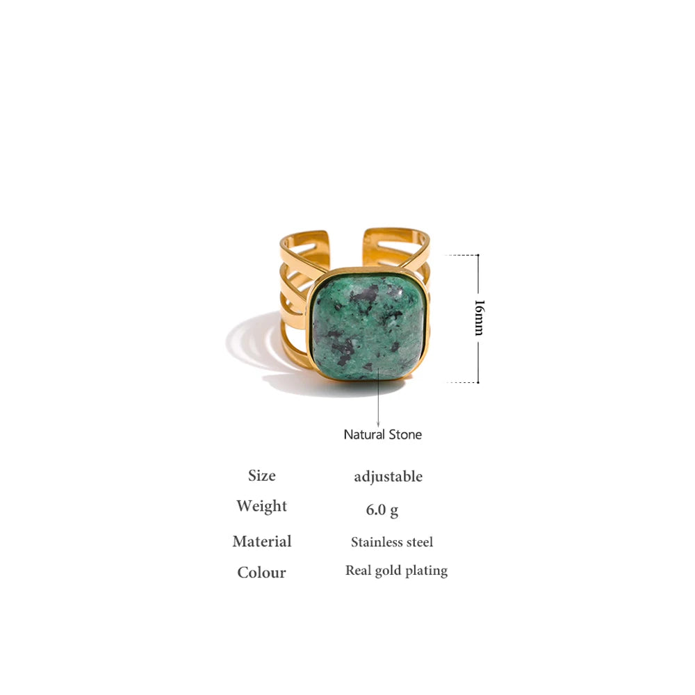 Green African Turquoise Ring Stainless Steel Jewelry for Women Charm Metal Opening Finger Ring кольцо женское Gift New