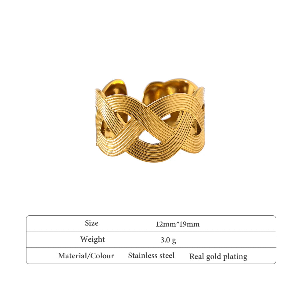 Statement Handmade Weave Stainless Steel Ring for Women Fashion Metal Texture Opening Summer Finger Chic Jewelry Gift