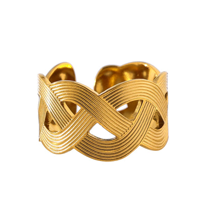 Statement Handmade Weave Stainless Steel Ring for Women Fashion Metal Texture Opening Summer Finger Chic Jewelry Gift