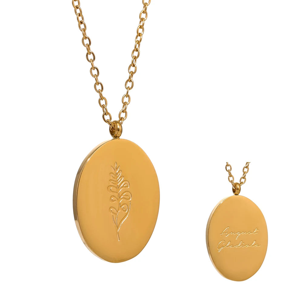 316 Stainless Steel 12 Month Birth Flower Floral Pendant Necklace Mother Sister Giff PVD Collar Golden Necklace Waterproof