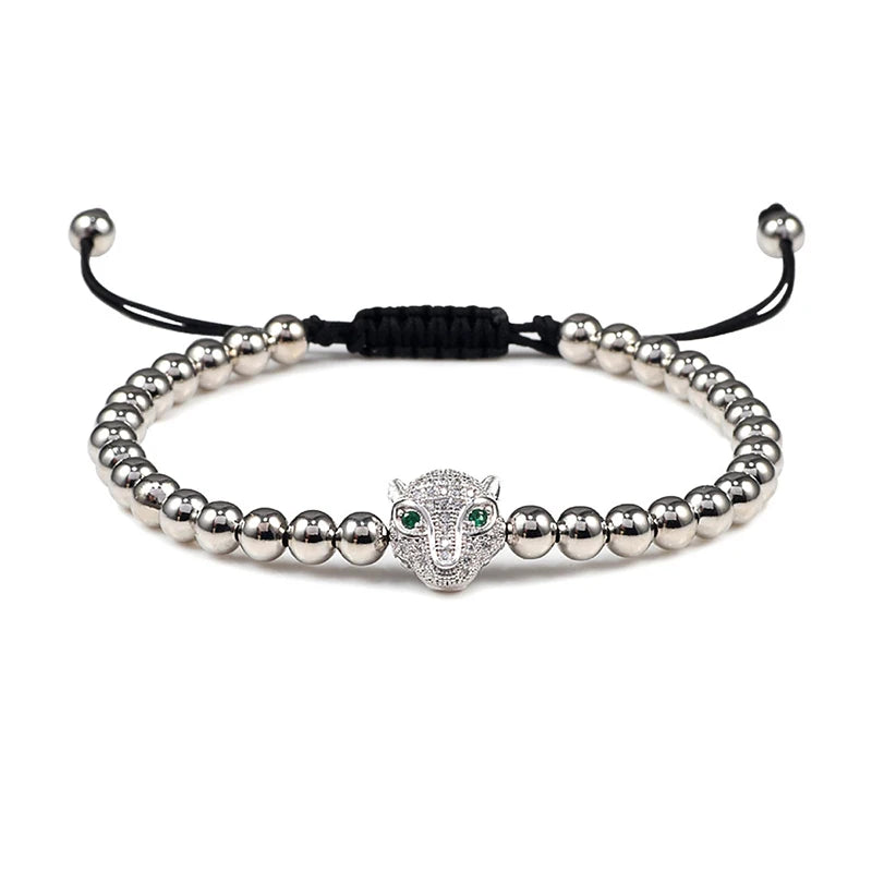 Charm Skull Head Copper Beads Bracelets Handmade Pave CZ Skeleton Crystal Adjustable Bracelet Punk Wrist Jewelry for Women Men