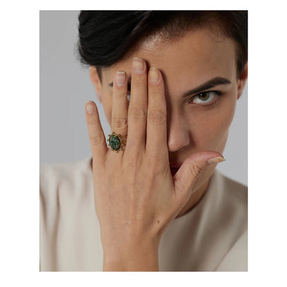 Stainless Steel Green African Turquoise Stone Ring for Women Fashion Ring Waterproof Jewelry Bijoux Femme Party Gift