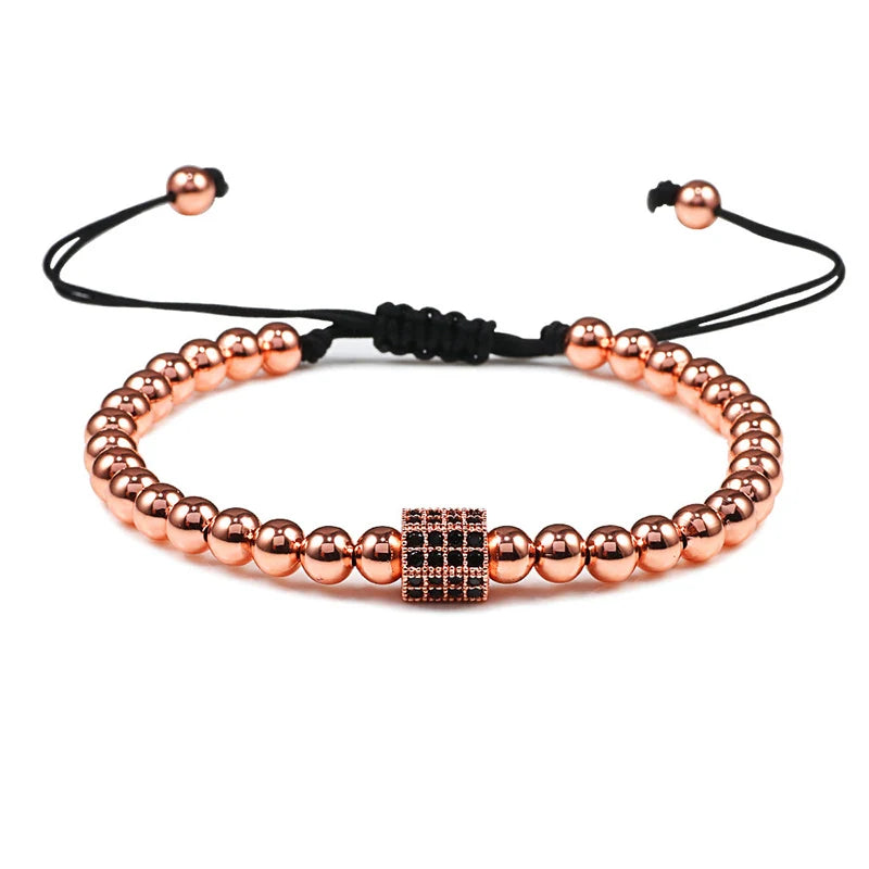 Charm Skull Head Copper Beads Bracelets Handmade Pave CZ Skeleton Crystal Adjustable Bracelet Punk Wrist Jewelry for Women Men