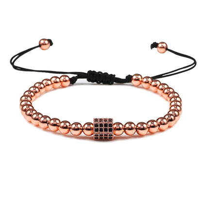 Charm Skull Head Copper Beads Bracelets Handmade Pave CZ Skeleton Crystal Adjustable Bracelet Punk Wrist Jewelry for Women Men