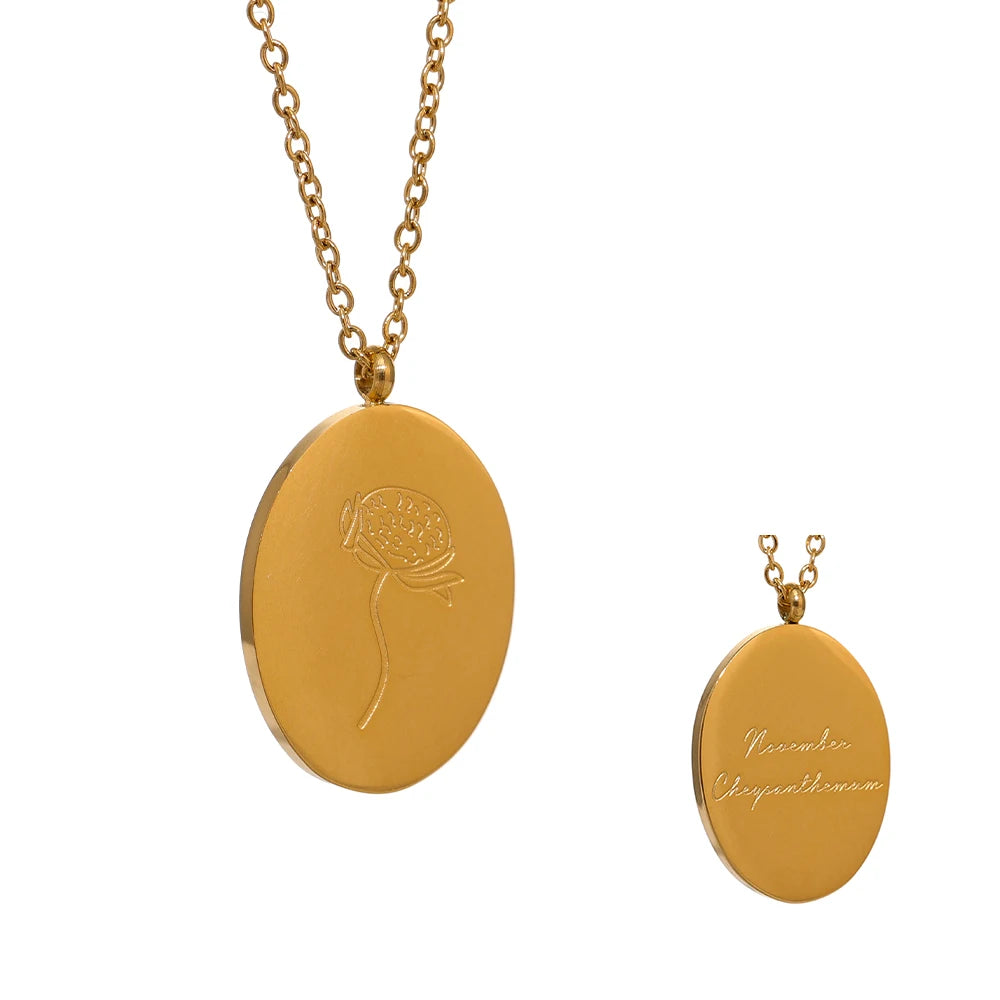316 Stainless Steel 12 Month Birth Flower Floral Pendant Necklace Mother Sister Giff PVD Collar Golden Necklace Waterproof