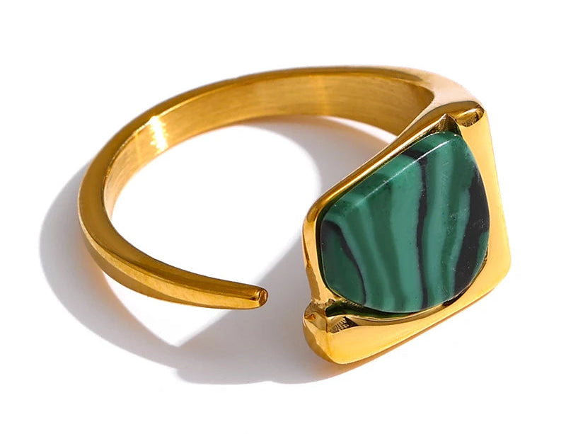 New Stainless Steel Women Ring Jewelry Vintage Natural Stone Opening Metal Finger Ring joyería acero inoxidable mujer Gift