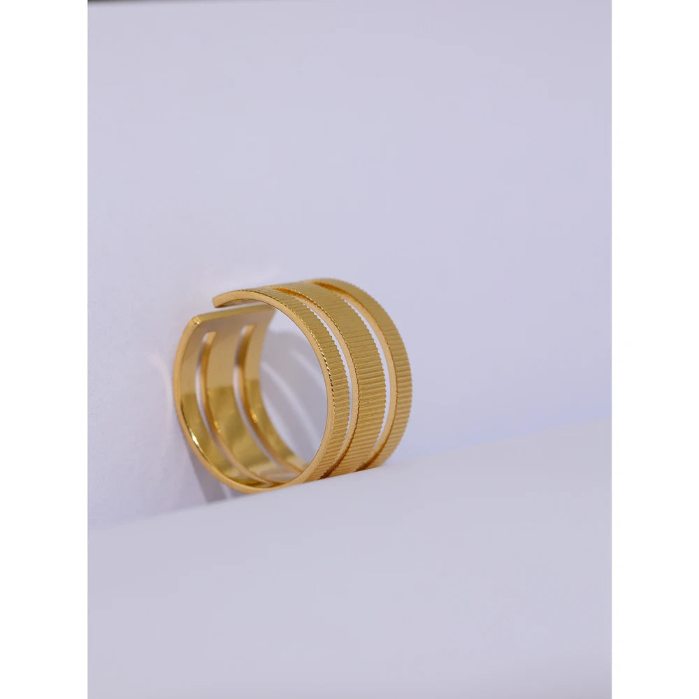Statement Stainless Steel Geometric Opening Ring Minimalist Gold Color 18 K Plated Metal Engagement for Women Party Gift