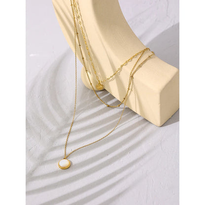 Bohemian Round Pendant Stainless Steel Necklace Chain Exquisite Metal Texture Collar Women Necklace бижутерия Office Gift