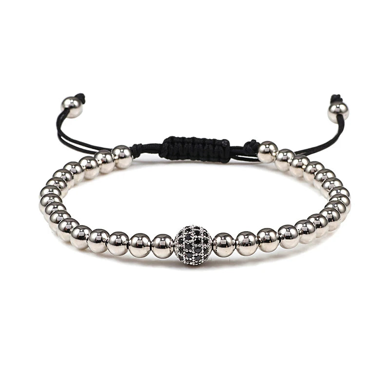 Charm Skull Head Copper Beads Bracelets Handmade Pave CZ Skeleton Crystal Adjustable Bracelet Punk Wrist Jewelry for Women Men