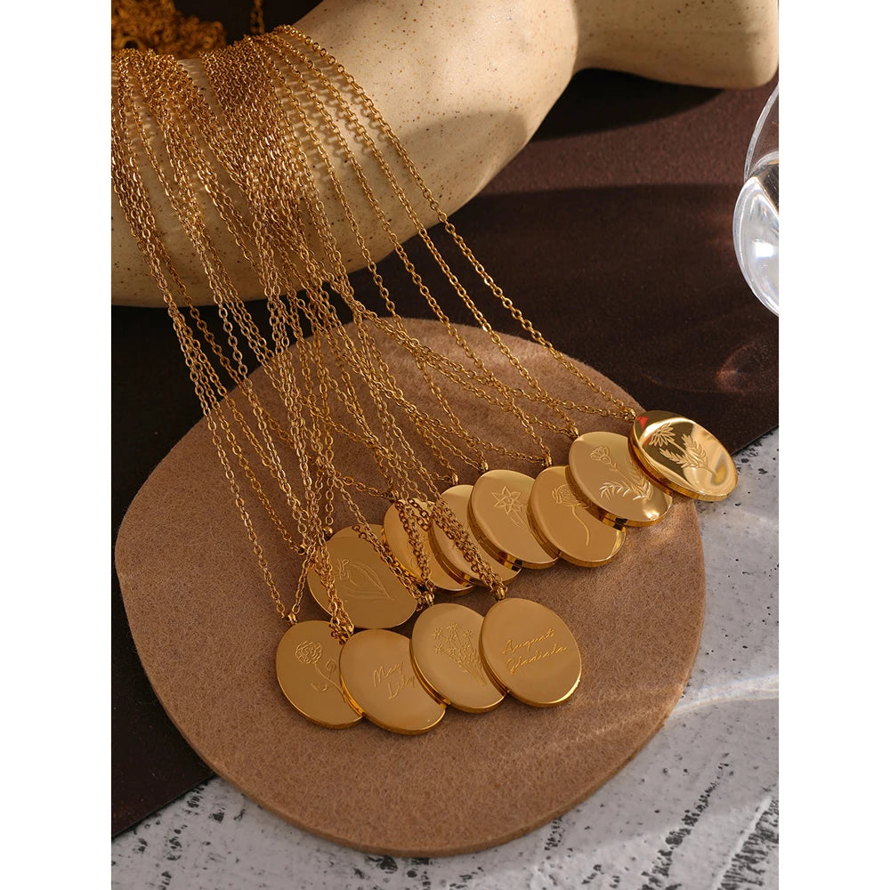 316 Stainless Steel 12 Month Birth Flower Floral Pendant Necklace Mother Sister Giff PVD Collar Golden Necklace Waterproof