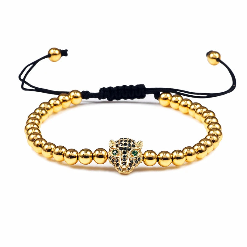 Charm Skull Head Copper Beads Bracelets Handmade Pave CZ Skeleton Crystal Adjustable Bracelet Punk Wrist Jewelry for Women Men