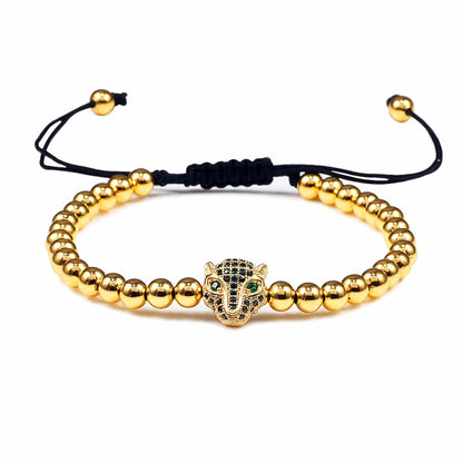 Charm Skull Head Copper Beads Bracelets Handmade Pave CZ Skeleton Crystal Adjustable Bracelet Punk Wrist Jewelry for Women Men