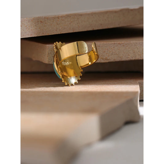 Stainless Steel Stone Rings Charm Metal Statement Jewelry Gold Color Geometric Opening Women Bagues Pour Femme Waterproof