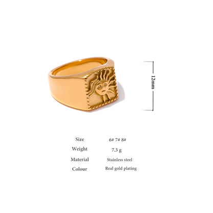 Sun Abstract Ring Stainless Steel Golden Texture Metal Geometric Trendy Charm Jewelry украшения  бижутерия Party