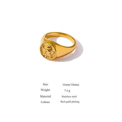 Trendy Round Angel Ring for Women Stainless Steel Waterproof Charm Jewelry Statement Golden Metal Gala Gift Bijoux Ete