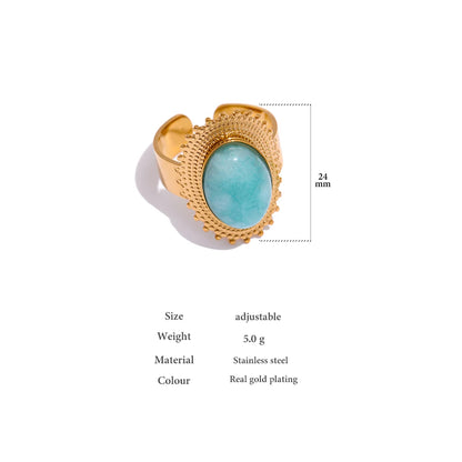 Stainless Steel Stone Rings Charm Metal Statement Jewelry Gold Color Geometric Opening Women Bagues Pour Femme Waterproof