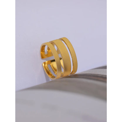Statement Stainless Steel Geometric Opening Ring Minimalist Gold Color 18 K Plated Metal Engagement for Women Party Gift