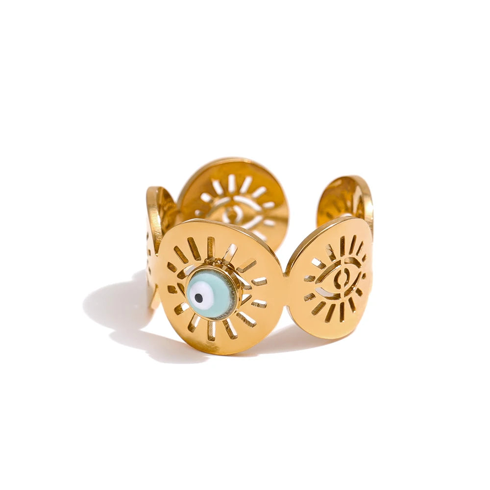 Stainless Steel Eye Bead Opening Ring for Women New Design Golden Statement Charm Jewelry Anillos Mujer Bijoux Femme Gift