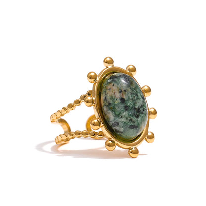 Stainless Steel Green African Turquoise Stone Ring for Women Fashion Ring Waterproof Jewelry Bijoux Femme Party Gift