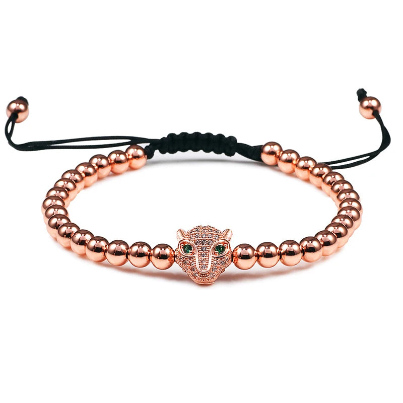 Charm Skull Head Copper Beads Bracelets Handmade Pave CZ Skeleton Crystal Adjustable Bracelet Punk Wrist Jewelry for Women Men
