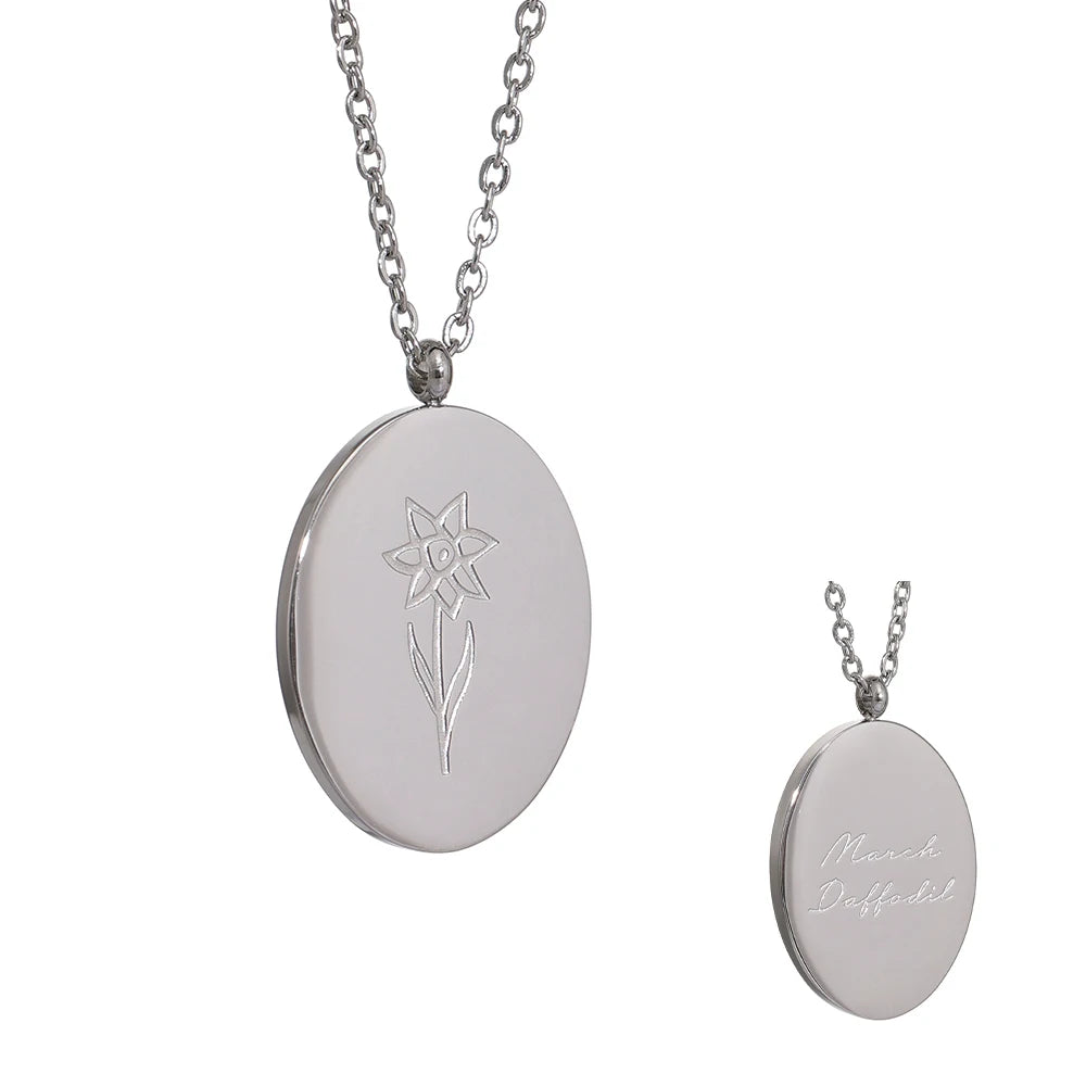 316 Stainless Steel 12 Month Birth Flower Floral Pendant Necklace Mother Sister Giff PVD Collar Golden Necklace Waterproof