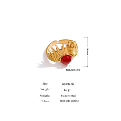 Stainless Steel Red Natural Stone Ring Trendy Metal 18 K Opening Finger French Ring for Women Anillos Mujer Party Gift