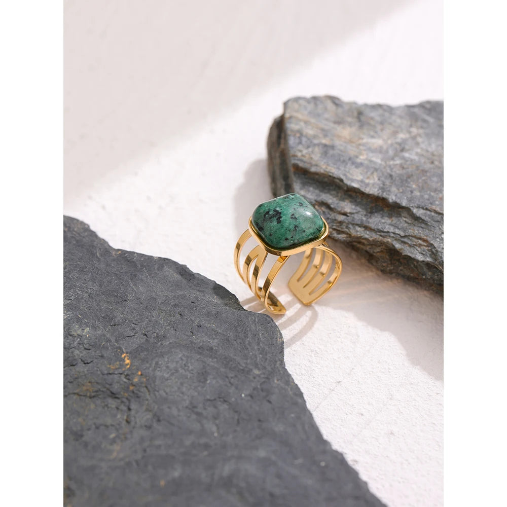 Green African Turquoise Ring Stainless Steel Jewelry for Women Charm Metal Opening Finger Ring кольцо женское Gift New